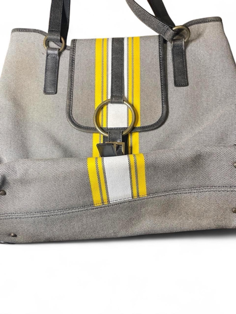 Burberry Gray Large Canvas Tote Bag with Yellow Stripe - Picture 4 of 7